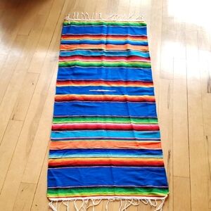 Vintage Mexican Colorful Striped Sarape Shawl Table Runner Beach Throw~23.5"x62"